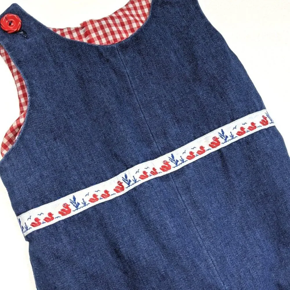 Vintage Handmade Romper Jumpsuit Unisex Children's Size 9-12m Duck Denim